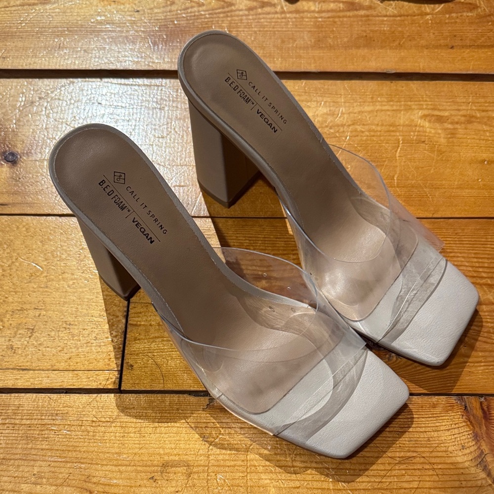 Call It Spring Women's Transparent and Cream Block Heels